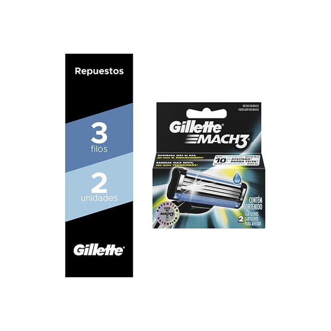 Repuesto regular mach 3 en paquete Gillette 2 unidades