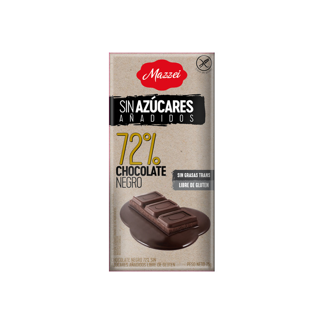 Chocolate negro sin azúcar añadidos tableta Mazzei 75 gramos