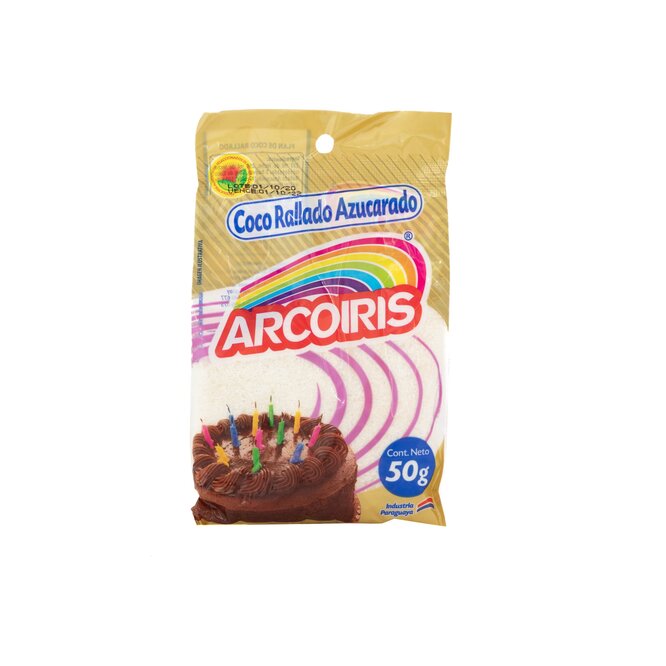 Coco rallado azucarado paquete Arcoíris 50 gramos