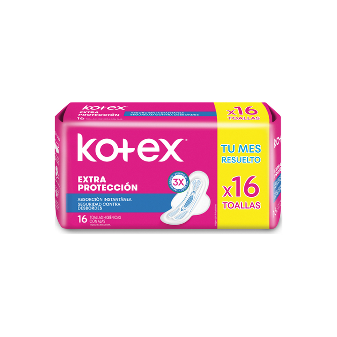 Toallas Femeninas Normal con Alas Extra Suave Kotex 16 unidades