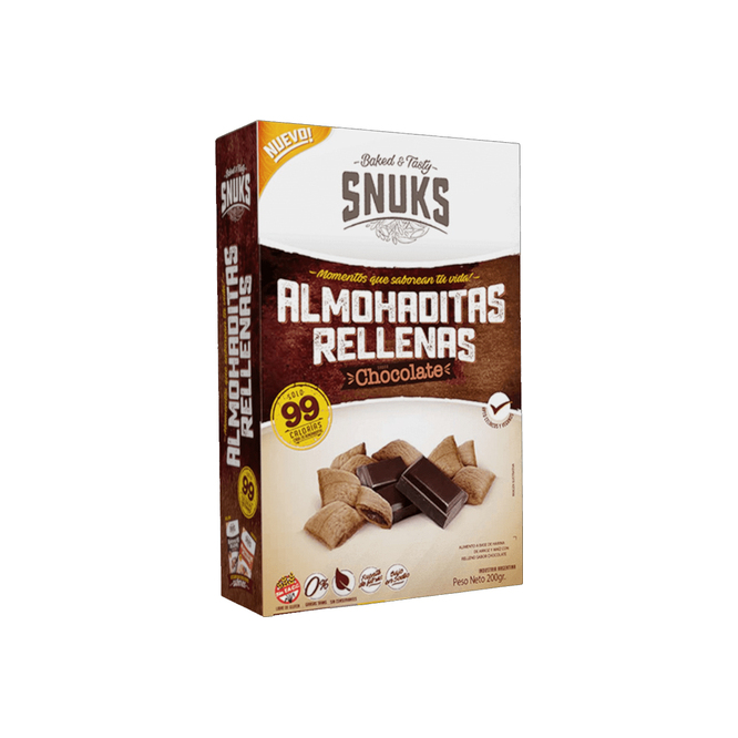 Snacks sin gluten almohaditas con chocolate en caja Snuks 240 gramos