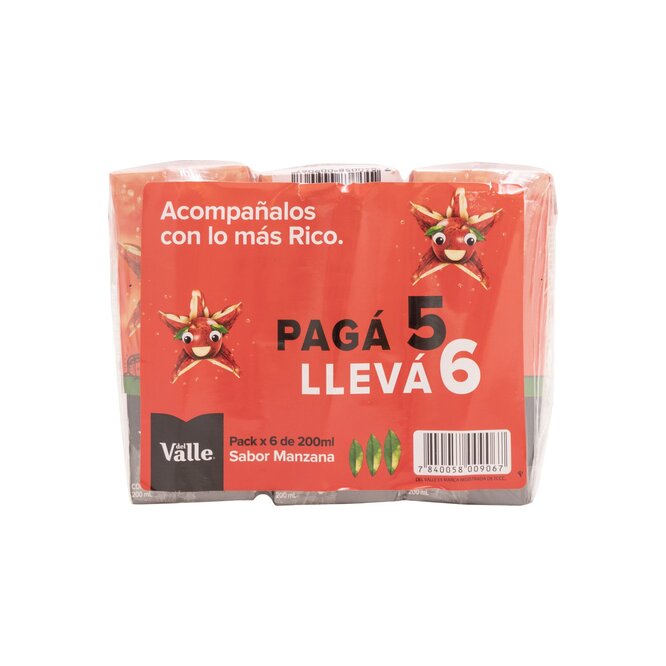 Jugo sabor manzana tetra pack 6 unidades Del Valle 200 ml
