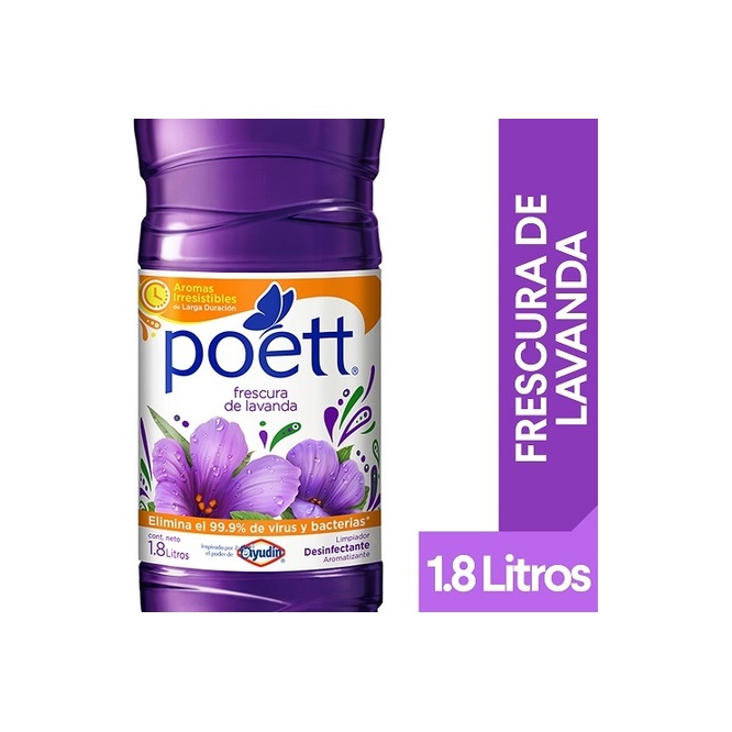 Limpiador Desinfectante con Aroma Frescura de Lavanda en botella descartable Poet 1,8 litros