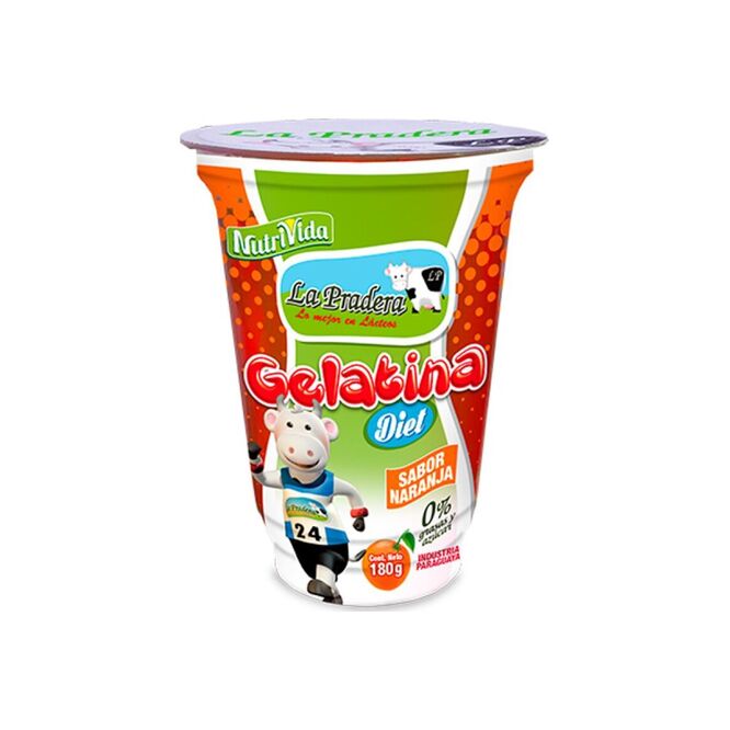Gelatina diet sabor naranja pote La Pradera 180 gramos