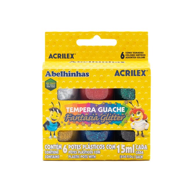 TEMPERA GUACHE GLITTER 6 COLORES 15ML AC