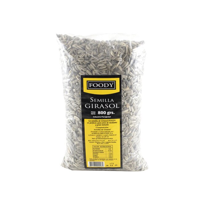 Alimento para aves semillas de girasol bolsa Foody 800 gramos