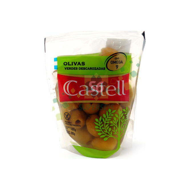 Aceituna Verde descarozada en doy pack Castell 80 gramos