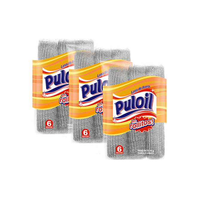 Lana de acero en rollos Puloil 6 unidades