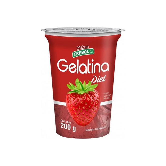 Gelatina sabor frutilla diet pote Trébol 200 gramos