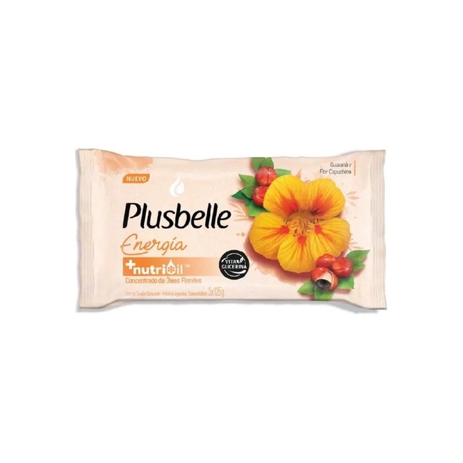 Jabón de tocador guaraná y flor capuchina energía pack de 3 unidades Plusbelle 120 gramos