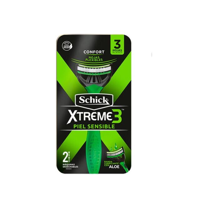 Máquina de afeitar desechable piel sensible confort en paquete Schick Xtreme 2 unidades