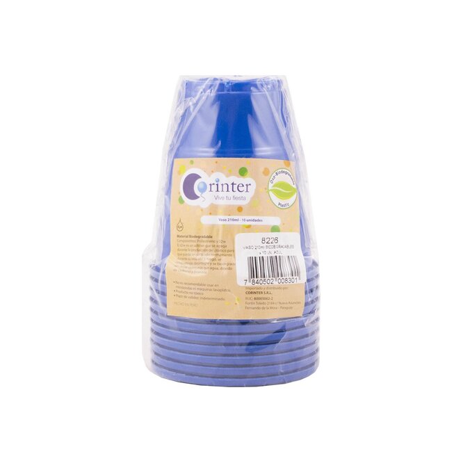 Vaso desechable azul 210 ml Corinter 10 unidades