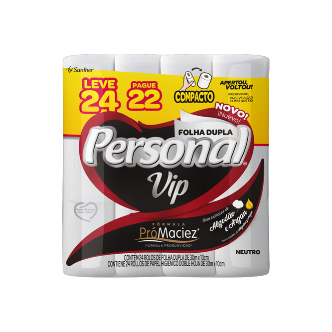 Papel Higiénico Doble VIP 30 metros Personal 24 unidades