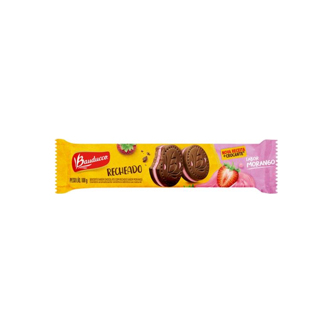Galletita sabor chocolate relleno de frutilla Bauducco 108 gramos