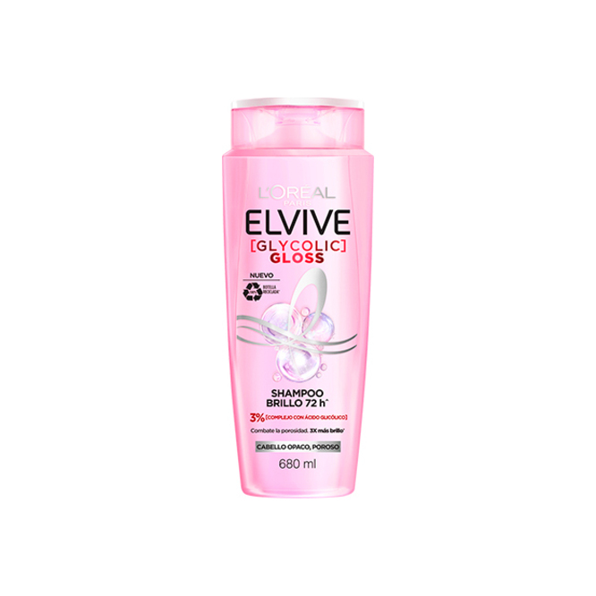 Shampoo brillo 72H con glycolic Elvive 680 ml