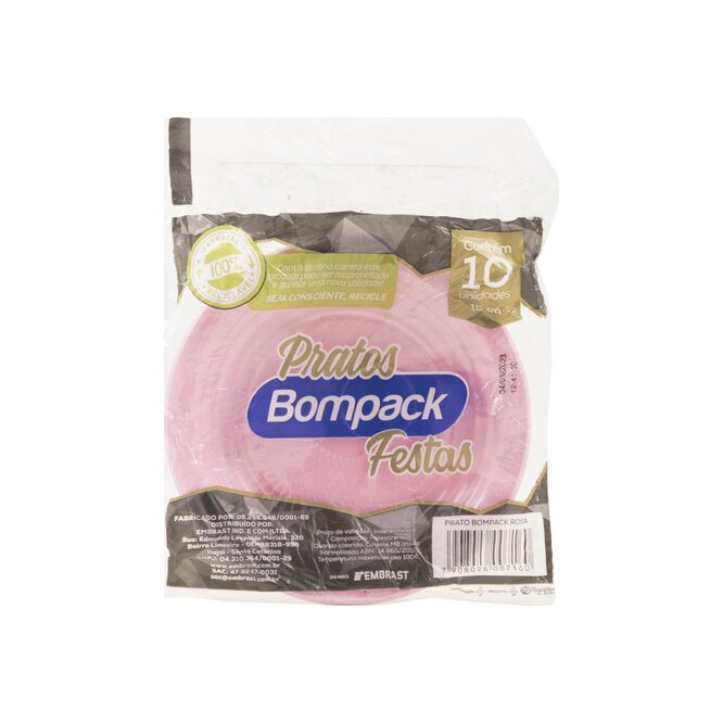Platos de Plástico color rosado Bompack 10 unidades