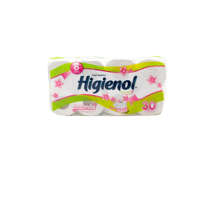 Papel Higiénico texturado Hoja Simple Perfumado de 30 metros Higenol 8 unidades