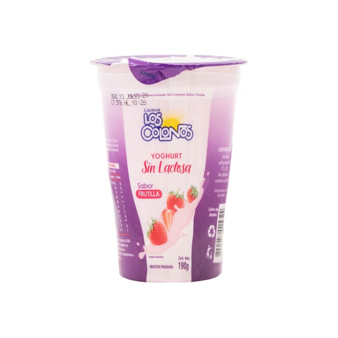 Yogurt sin lactosa sabor frutos rojos pote Los Colonos 190 ml