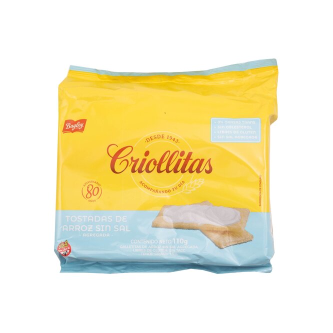 Tostadas de arroz sin sal Criollitas 110 gramos
