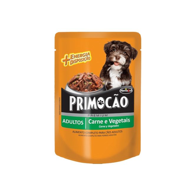 Alimento para perro adulto sabor carne y vegetales en sachet Primocao 100 gramos