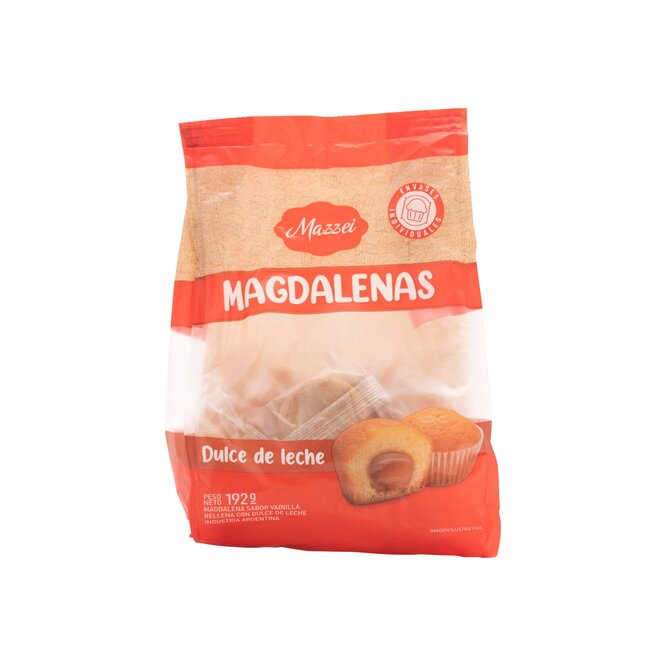 Magdalenas sabor vainilla con dulce de leche paquete Mazzei 192 gramos
