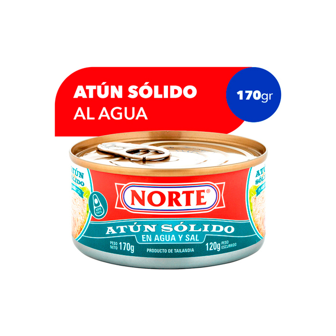Atún sólido al agua lata Norte 170 gramos