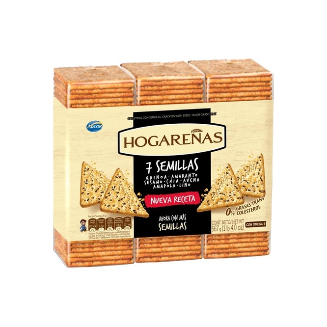 Galletitas 7 semilla pack de 3 unidades Hogareñas 567 gramos