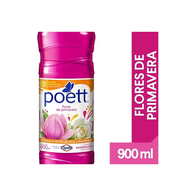 Limpiador Desinfectante con Aroma Flores de primavera en botella descartable Poett 900 ml