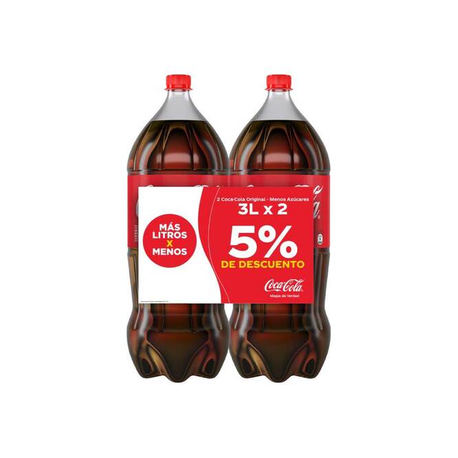 Gaseosa original pack 2 unidades con vaso de regalo Coca Cola 3 litros