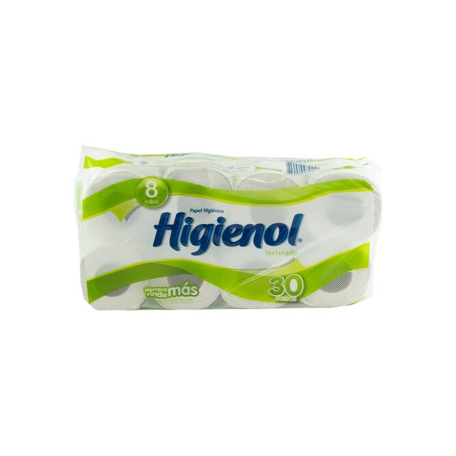 Papel Higiénico Texturado 30 metros Higenol 8 unidades