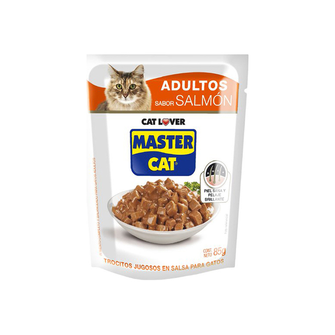Alimento para gato adulto sabor trocitos de salmón en sachet Master Cat 85 gramos