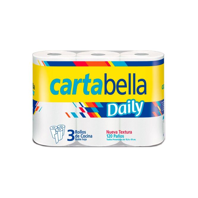 Rollos de cocina doble hoja de 30 metros Cartabell 3 unidades