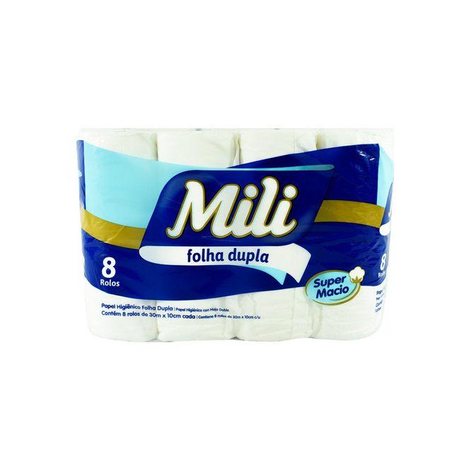 Papel Higiénico Dual Doble Hoja 30 metros Mili 8 unidades
