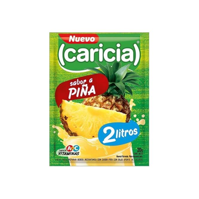 Jugo en polvo Sabor Piña para 2 litros en Polvo Caricia 20 gramos