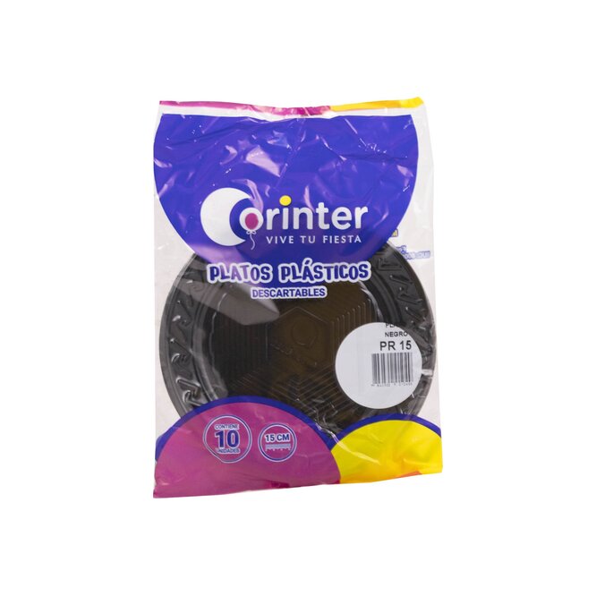 Plato descartable negro paquete Corinter 10 unidades