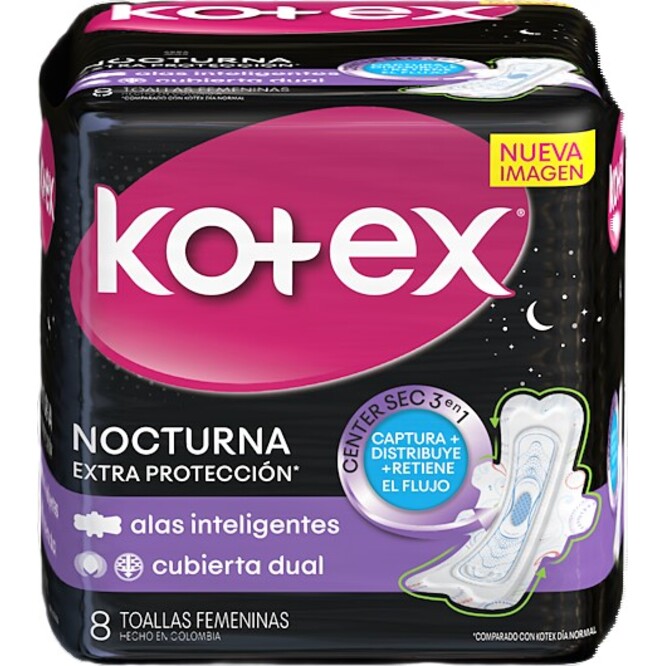 Toallas femeninas nocturna con alas Kotex 8 unidades