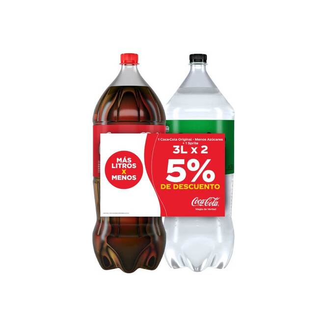 Gaseosa Coca-Cola y Sprite pack 2 unidades Coca Cola 3 litros