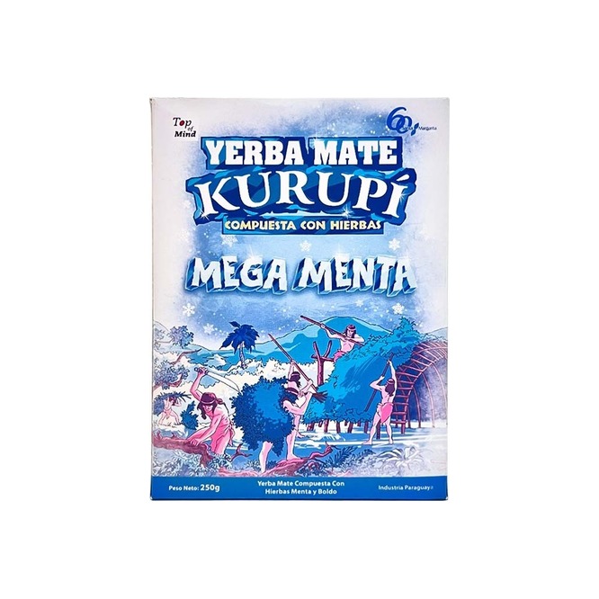 Yerba mate con hierbas mega menta en paquete Kurupi 250 gramos