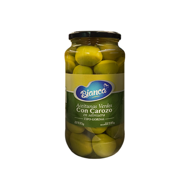 Aceituna verde con carozo frasco Bianca 935 gramos