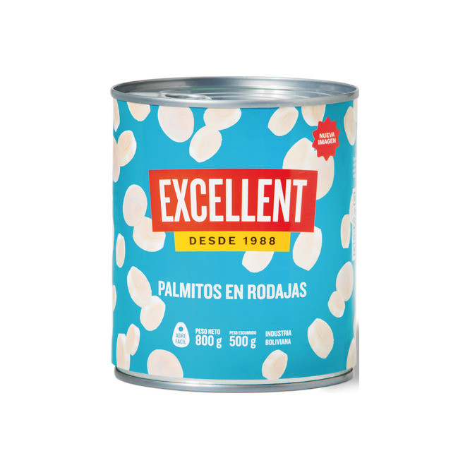 Palmitos en rodajas en lata Excellent 800 gramos
