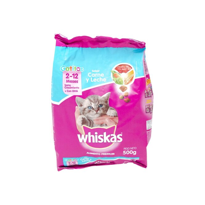 Alimento para gatitos sabor carne y leche en bolsa Whiskas 500 gramos