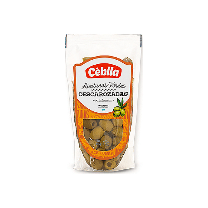 Aceituna Verde descarozada en salmuera en frasco Cebila 150 gramos