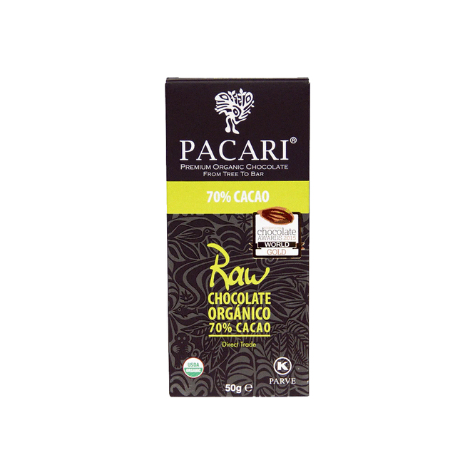 CHOCOLATE E/BARRA 70 CACAO RAW ORG 50GR