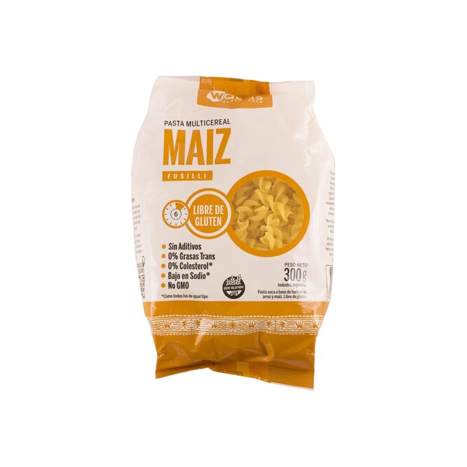 Pasta Multicereal Maíz Fusil en paquete Wakas 300 gramos